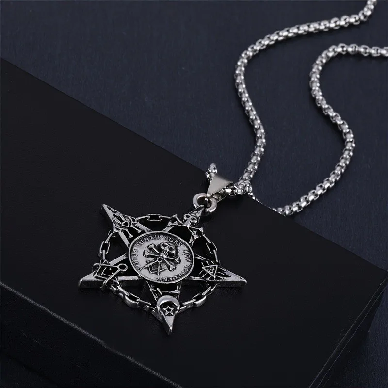Gothic Punk Skull Head Pentacle Pendant Necklaces for Men Pentagram Star Sweater Chains Jewelry - Image 3