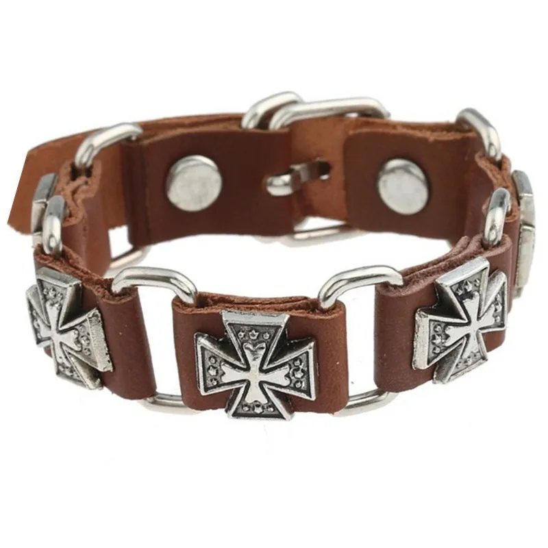 Vintage Punk PU Leather Bracelets Alloy Cross Rivet Bracelet for Men Women Fashion Classic Jewelry - Image 8