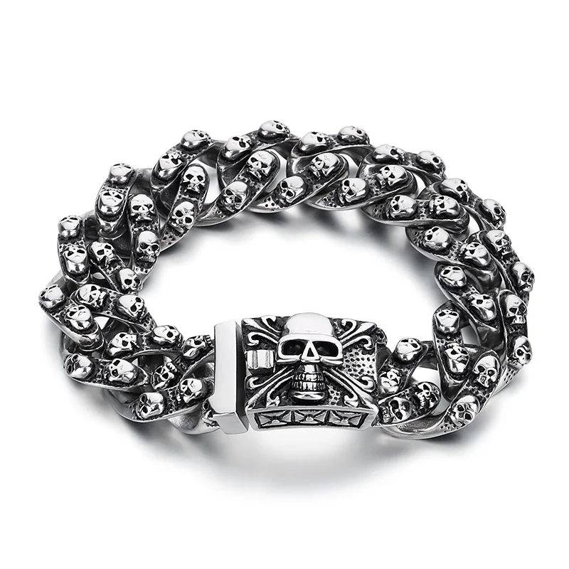 H2c75de63348647e9820de46707711efdf.webp KALEN Punk Style Fine Jewelry Fashion Bracelets Stainless Steel Skull Links Bracelet for Men