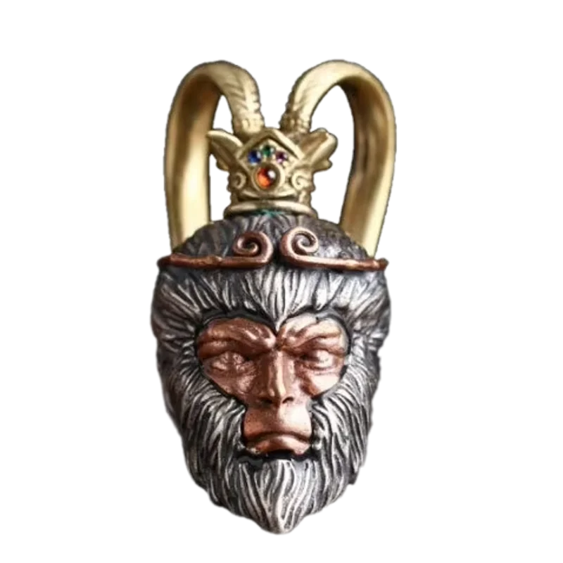H5691d7ff19ff47eca1318d7cad29f7fa7.webp Solid S925 Silver Monkey King Wukong Pendant for Men and Women Tibetan DIY Accessories for Jewelry Crafting Yellow Is Copper