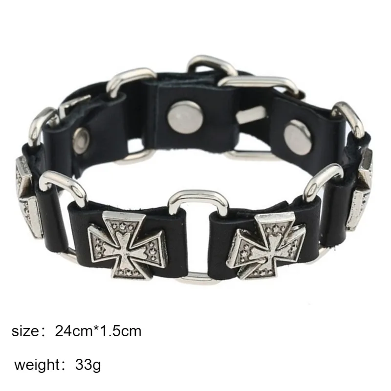 Vintage Punk PU Leather Bracelets Alloy Cross Rivet Bracelet for Men Women Fashion Classic Jewelry - Image 3