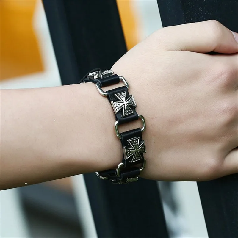Vintage Punk PU Leather Bracelets Alloy Cross Rivet Bracelet for Men Women Fashion Classic Jewelry - Image 6