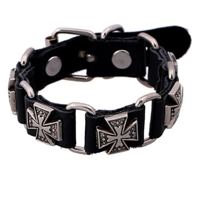 Vintage Punk PU Leather Bracelets Alloy Cross Rivet Bracelet for Men Women Fashion Classic Jewelry - Image 7