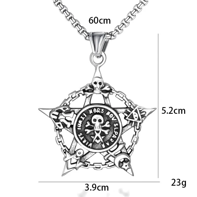 Gothic Punk Skull Head Pentacle Pendant Necklaces for Men Pentagram Star Sweater Chains Jewelry - Image 4