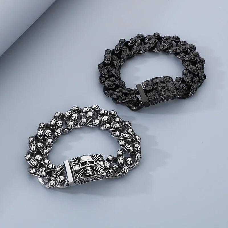 KALEN Punk Style Fine Jewelry Fashion Bracelets Stainless Steel Skull Links Bracelet for Men - Image 6