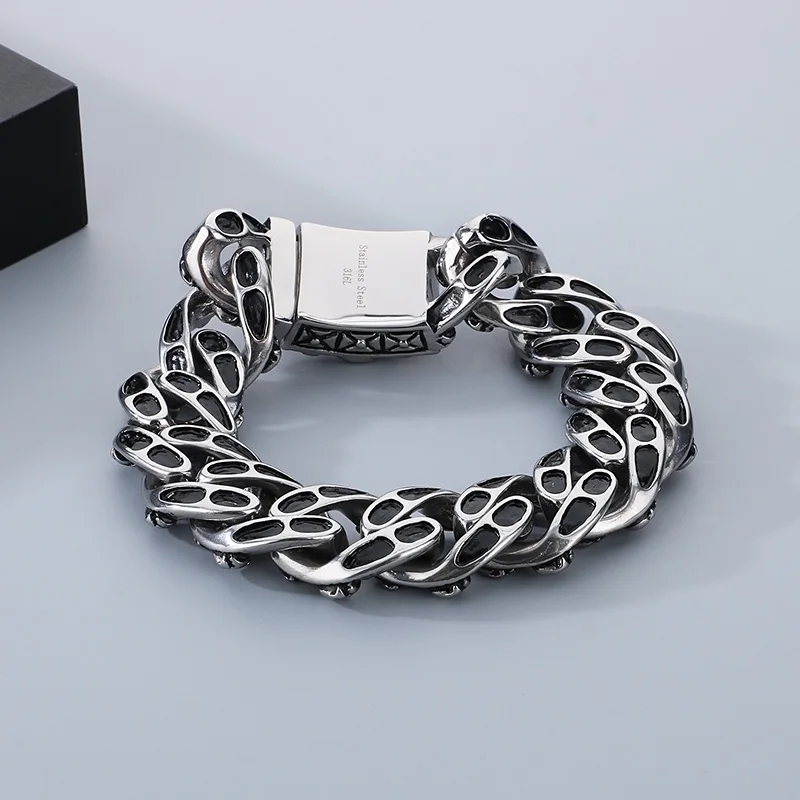 KALEN Punk Style Fine Jewelry Fashion Bracelets Stainless Steel Skull Links Bracelet for Men - Image 4