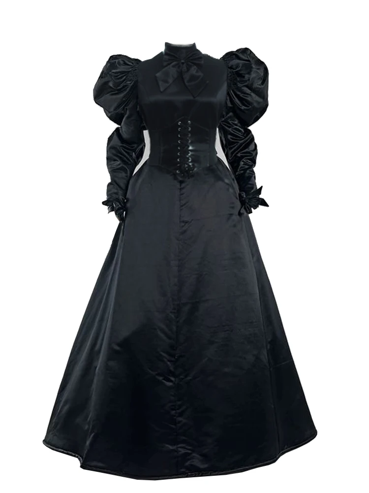 Women Gothic Victorian Dress Renaissance Ball Gown Vampire Rococo Costume Black - Image 7