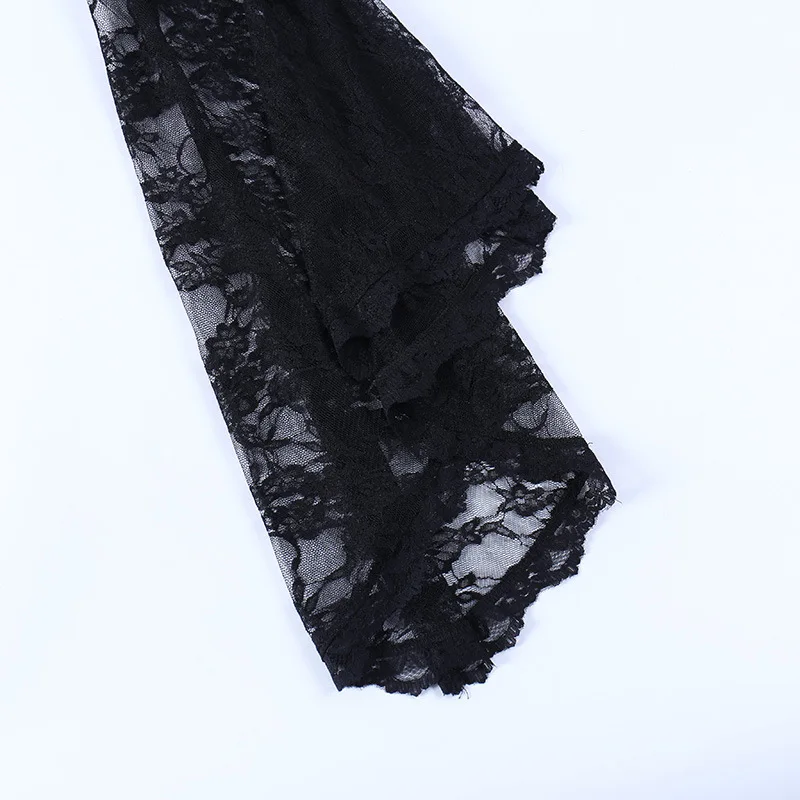 Vintage Dark Gothic Lace Long Flare Sleeve Overlay Shrug Covers One Shoulder Grunge Aesthetic Black Tops for Women - Image 5