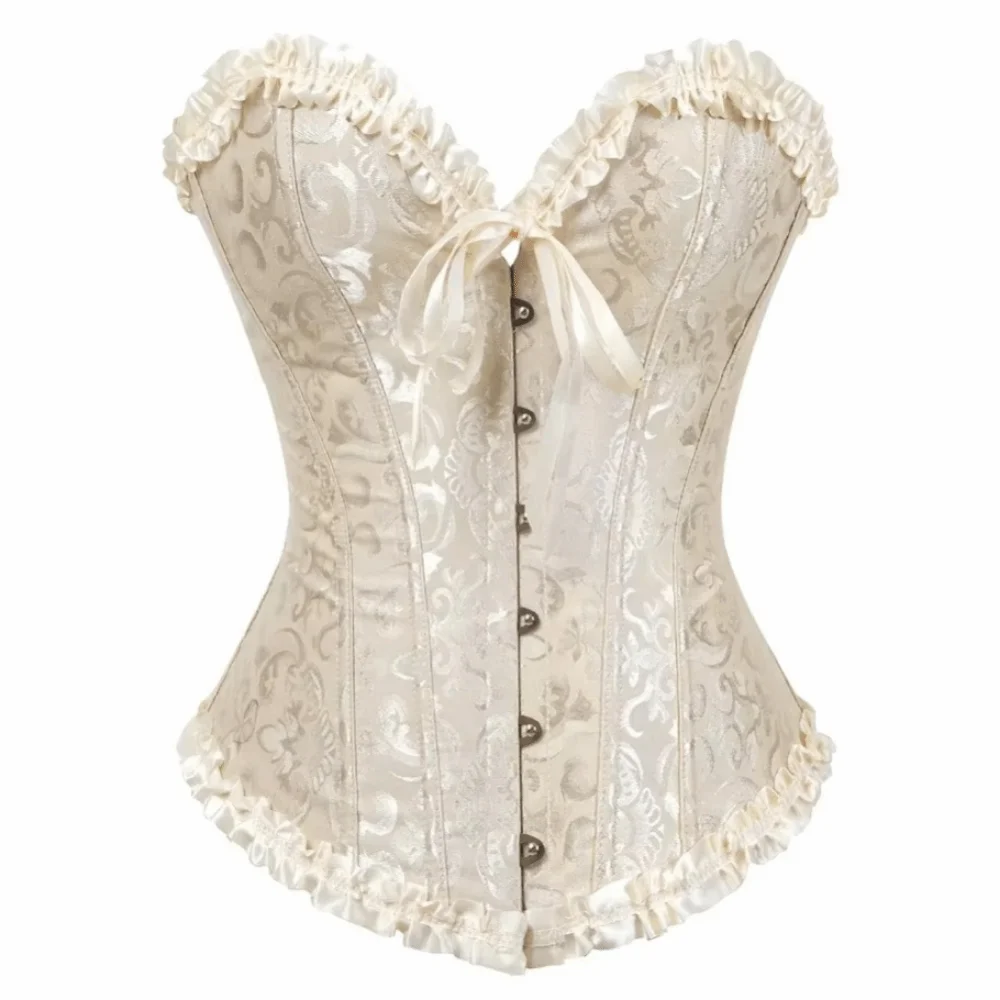 Gothic Corsets Lace Up Corset Top Y2K Jacquard Design Bustier Corset Elegant Ruffle Boned Structure Waist Trainer Cincher Bridal - Image 4