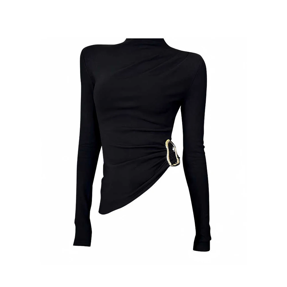 S2736f91b3eb243b1b4125aa7bd01274bf.webp Women Black Gothic T-shirt Y2k Gyaru Tee Top Vintage 90s Aesthetic Solid Color Long Sleeve Turtleneck T-shirts Emo 2000s Clothes