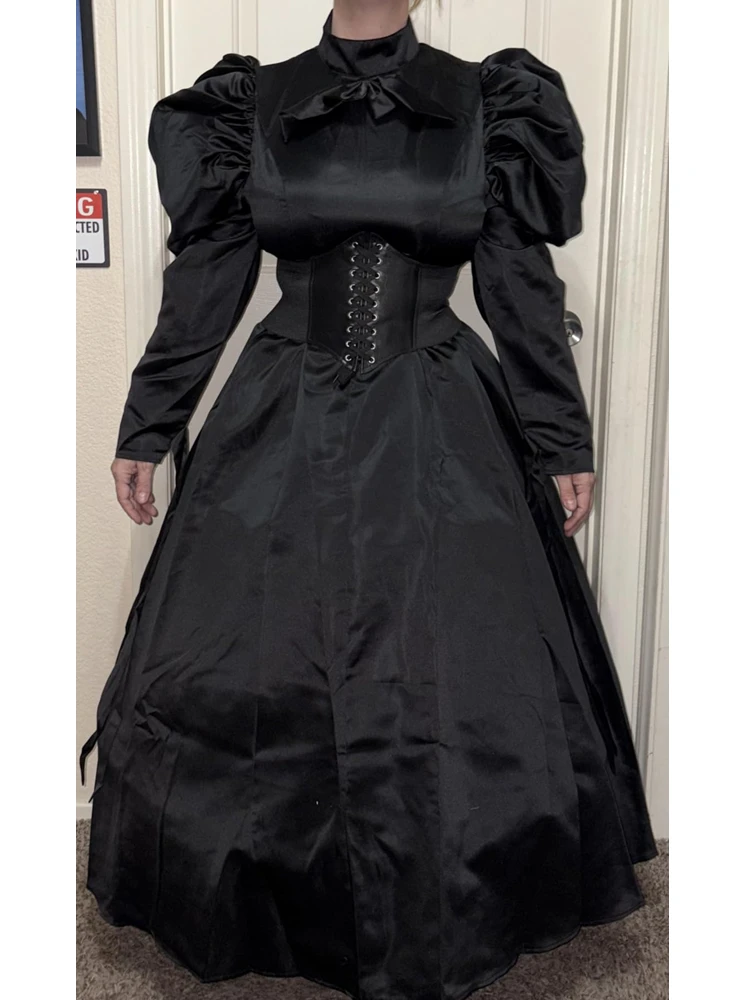 Women Gothic Victorian Dress Renaissance Ball Gown Vampire Rococo Costume Black - Image 4