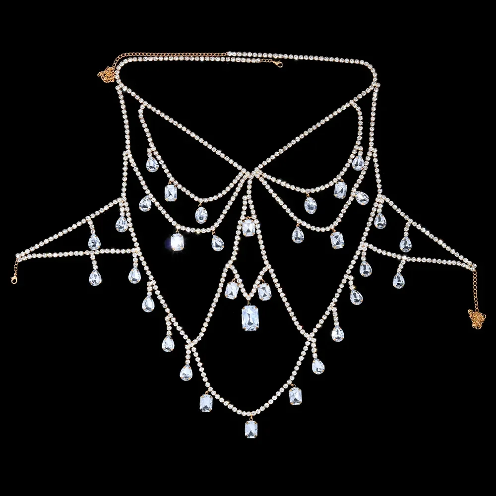 XSBODY Charm Exaggerated Big Crystal Lingerie Chest Chain Water Drop Gem Rhinestone Bra Vest Chain Ladies Clubwear Jewelry - Image 5