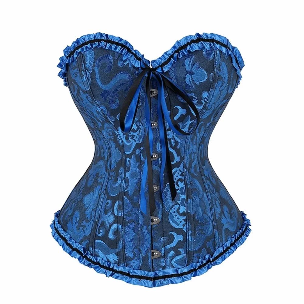 Gothic Corsets Lace Up Corset Top Y2K Jacquard Design Bustier Corset Elegant Ruffle Boned Structure Waist Trainer Cincher Bridal