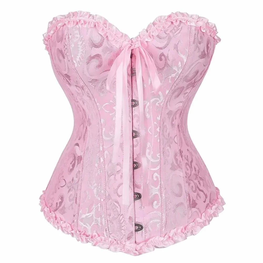 Gothic Corsets Lace Up Corset Top Y2K Jacquard Design Bustier Corset Elegant Ruffle Boned Structure Waist Trainer Cincher Bridal - Image 3