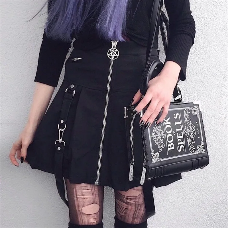 Women Girl's Gothic Punk Rock Dark Metal A Line A Shape Skirts Red Scotland Kilt Harajuku Lolita Pentagram Skirt Pentacle Belt - Image 3