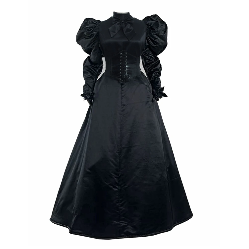 Women Gothic Victorian Dress Renaissance Ball Gown Vampire Rococo Costume Black - Image 3
