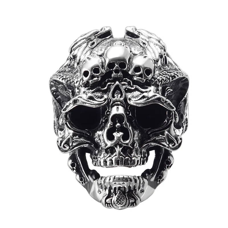 Fashion And Personality, Retro And Domineering Three Skull Ring, Open Mouth Men's Street Punk Hip-Hop Ring Bracelet