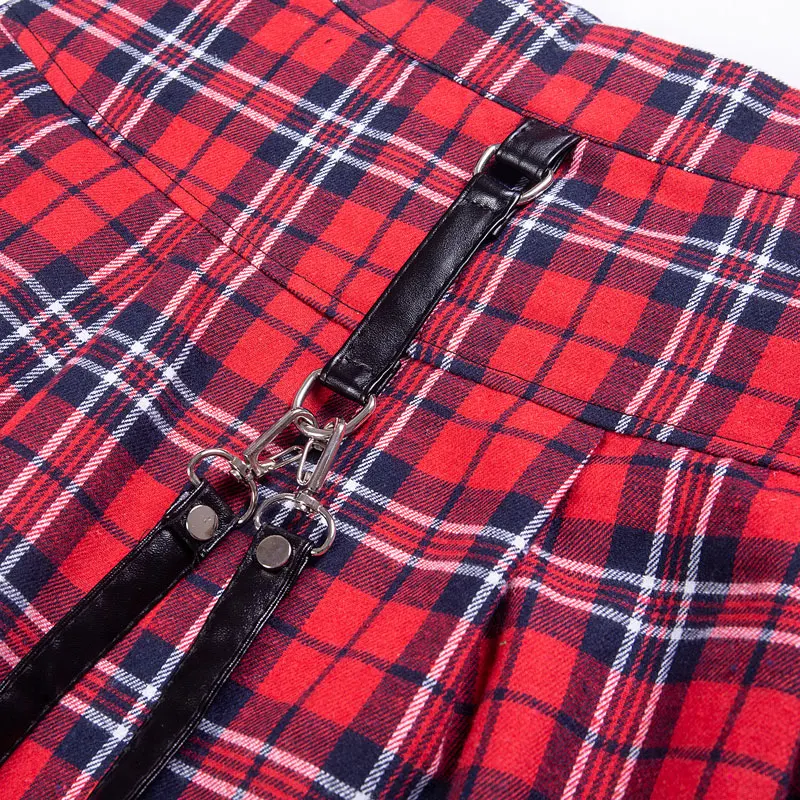Women Girl's Gothic Punk Rock Dark Metal A Line A Shape Skirts Red Scotland Kilt Harajuku Lolita Pentagram Skirt Pentacle Belt - Image 6