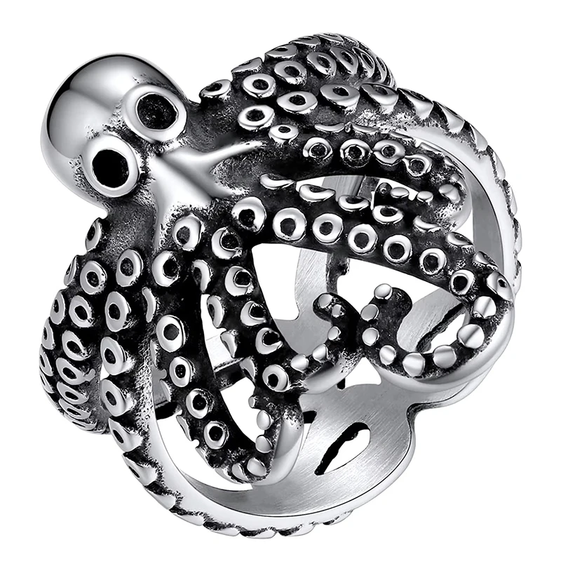 Sbab01be1e8584222978bd265dfab8938v.webp U7 Stainless Steel Big Rings for Man Bird Goat Octopus Shark Serpent Snake Bone Charm Size 7-14 Rock Punk Animal Skull Jewelry