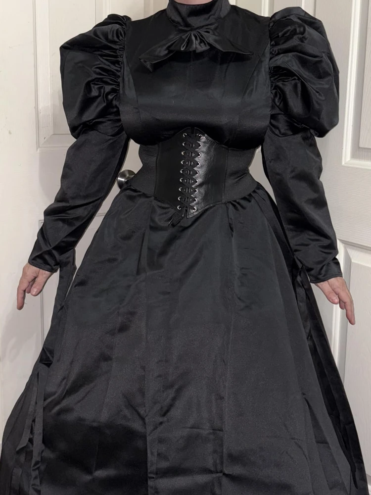 Women Gothic Victorian Dress Renaissance Ball Gown Vampire Rococo Costume Black - Image 5