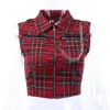 Se422124766e9491683ee5fdbe067577c9.webp Women Gothic T-shirt Plaid Punk Streetwear Zipper Chain Plaid Female Goth Retro Hi Hop Camis Top Chic Sexy Crop Tops