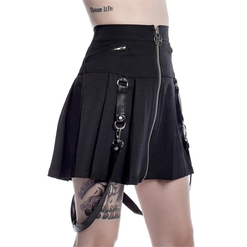 Women Girl's Gothic Punk Rock Dark Metal A Line A Shape Skirts Red Scotland Kilt Harajuku Lolita Pentagram Skirt Pentacle Belt - Image 4