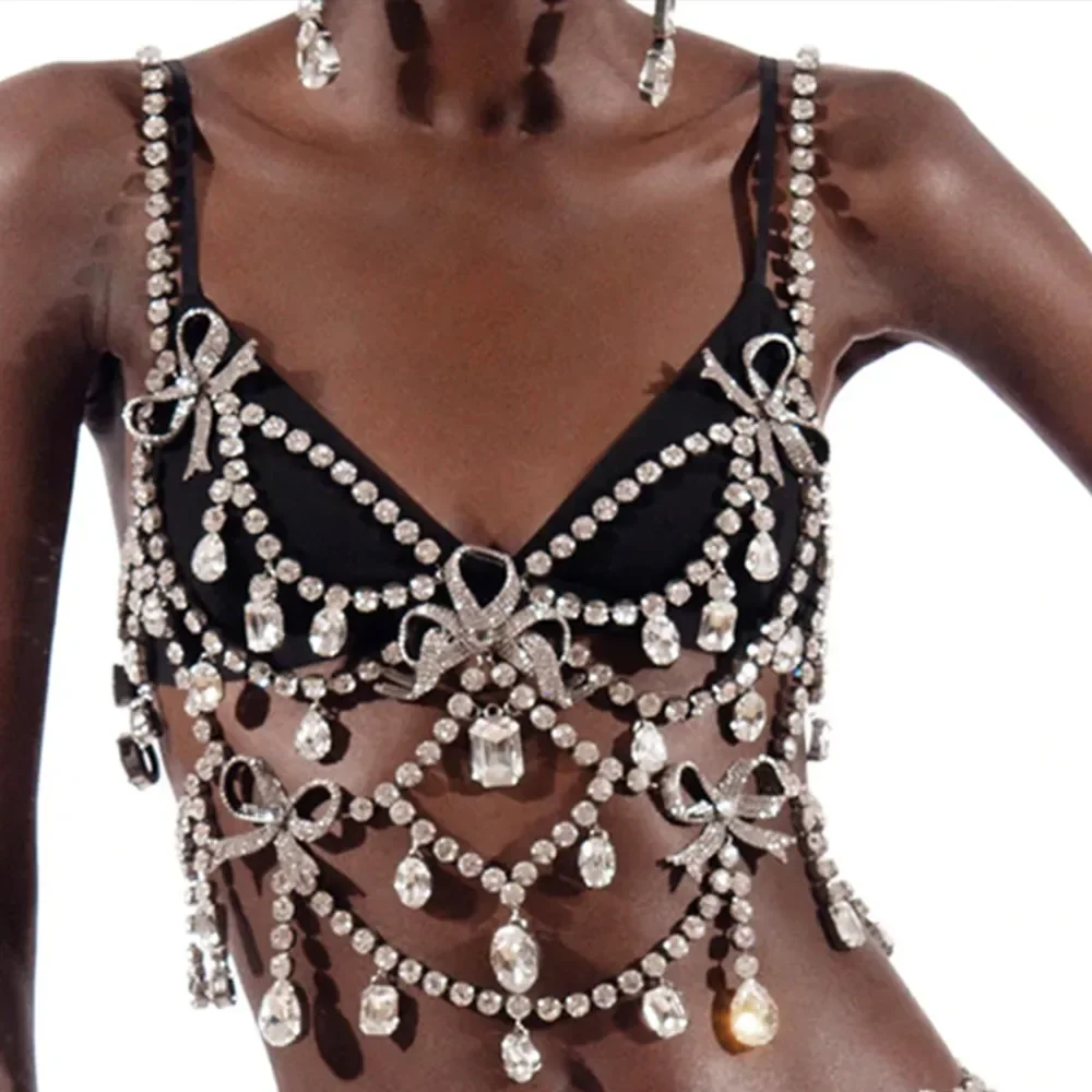 XSBODY Charm Exaggerated Big Crystal Lingerie Chest Chain Water Drop Gem Rhinestone Bra Vest Chain Ladies Clubwear Jewelry - Image 2