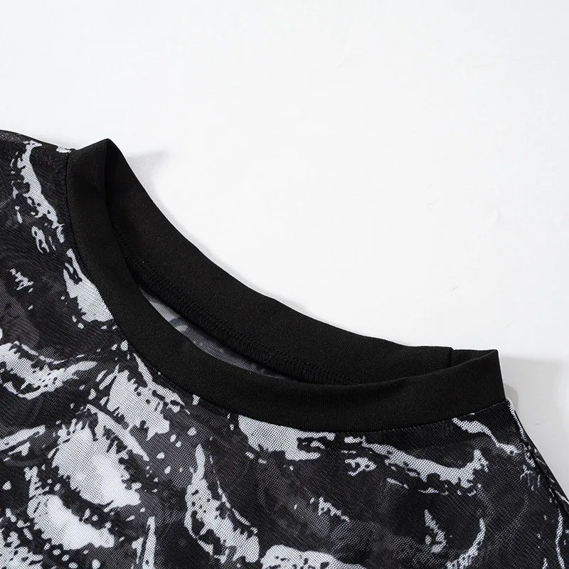 Gothic Punk Shirt 2000s Women Skeleton Pattern Round Neck Long Sleeve Crop Top Black Dark Academia Clothes y2k Tees Streetwear - Image 7