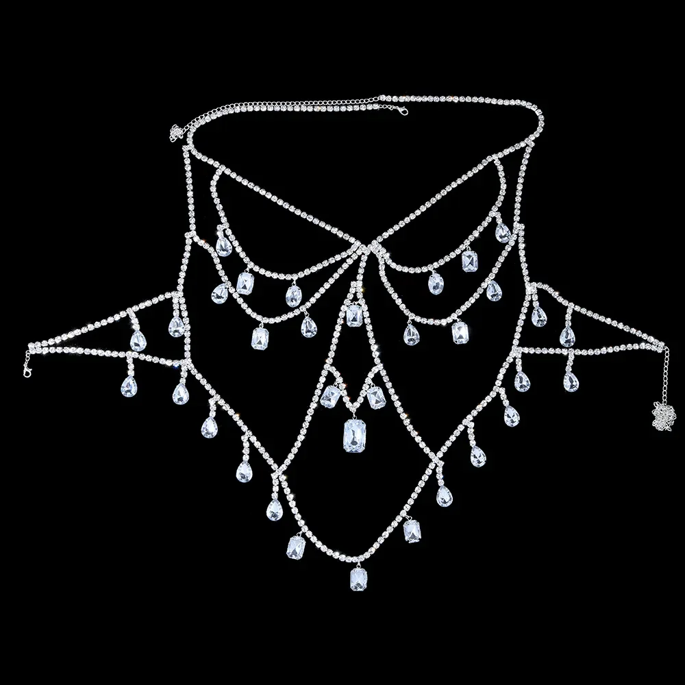 XSBODY Charm Exaggerated Big Crystal Lingerie Chest Chain Water Drop Gem Rhinestone Bra Vest Chain Ladies Clubwear Jewelry - Image 3